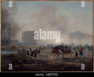 ERMITAGE DE LA VILLETTE, entouré DE TROUPES DE VERSAILLES Gustave Boulanger (1824-1888). 'La Rotonde de la Villette, cernée par les troupes de Versailles'. Huile sur étoile. Paris, musée Carnavalet. Banque D'Images