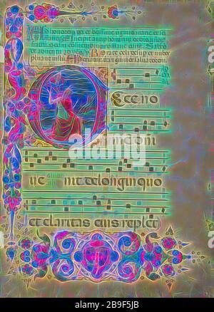 Initiale E: David soulevant son âme à Dieu, Franco dei Russi (italien, actif vers 1453 - 1482), Ferrara, Italie, vers 1455 - 1461, couleurs de Tempera, feuille d'or, et encre sur parchemin, feuille: 71,1 × 51,4 cm (28 × 20 1,4 po, repensée par Gibon, design de brillant chaleureux de luminosité et de rayonnement de lumière. L'art classique réinventé avec une touche moderne. La photographie inspirée du futurisme, qui embrasse l'énergie dynamique de la technologie moderne, du mouvement, de la vitesse et révolutionne la culture. Banque D'Images