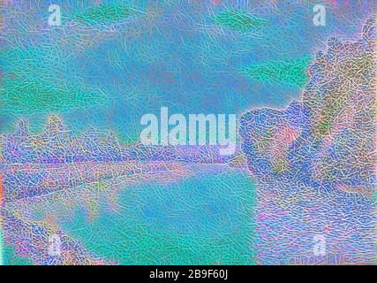 Les rives de la Marne à Dawn, Albert Dubois-Pillet (français, 1846 - 1890), France, vers 1888, aquarelle sur des traces de craie noire, 15,8 × 22,2 cm (6 1,4 × 8 3,4 po, réimaginée par Gibon, design de lueur gaie chaude de luminosité et de rayonnement de lumière. L'art classique réinventé avec une touche moderne. La photographie inspirée du futurisme, qui embrasse l'énergie dynamique de la technologie moderne, du mouvement, de la vitesse et révolutionne la culture. Banque D'Images