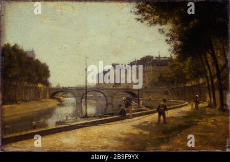 Le Pont Saint-Michel Stanislas Lépine (1835-1892). Le pont Saint-Michel, Paris (Vème arr.). Huile sur bois. 1880. Paris, musée Carnavalet. Banque D'Images