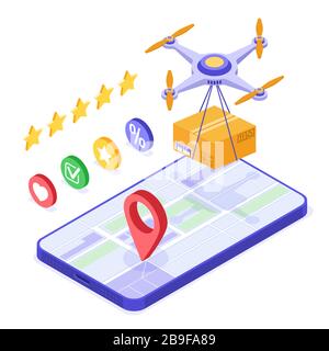 Livraison de drone en ligne de commande paquet Illustration de Vecteur