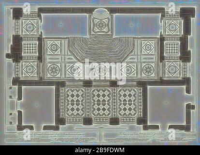 Plan du grand escalier roulant des ambassadeurs un Versailles, Grand escalier du Château de Versailles dit escalier des ambassadeurs, Chevotet, Jean-Michel, 1698-1772, le Brun, Charles, 1619-1690, Surugue, Louis, 1686-1762, Etching, gravure, noir et blanc, 1725, J.M. Tracé de Chevotet--en bas à gauche, L. Surugue excudit 1721--en bas à droite, repensé par Gibon, design de gai gai chaud de luminosité et de rayons de lumière radiance. L'art classique réinventé avec une touche moderne. La photographie inspirée du futurisme, qui embrasse l'énergie dynamique de la technologie moderne, du mouvement, de la vitesse et révolutionne la culture. Banque D'Images