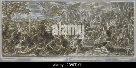 Bataille d'Arbela, batailles d'Alexandre, Audran, Gérard, 1640-1703, après le Brun, Charles, 1619-1690, gravure et gravure, 1674, ce tirage est composé de quatre feuilles. L'impression GRI se compose d'un côté gauche (deux feuilles collées ensemble) et d'un côté droit (deux feuilles collées ensemble). Lorsqu'elle est assemblée, cette impression mesure environ 70,5 x 156,6 cm (27 3/4 x 61 5/8 in, repensée par Gibon, design de lueur chaleureuse et joyeuse de luminosité et de rayonnement de rayons lumineux. L'art classique réinventé avec une touche moderne. La photographie inspirée du futurisme, embrassant l'énergie dynamique de la technologie moderne, du mouvement, s Banque D'Images