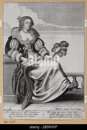 FEMME CHANTANT POUR OUVRIR LE LIVRE Michel Lasne (1590-1667). 'Femme chantant à livre ouvert'. Paris, musée Carnavalet. Banque D'Images