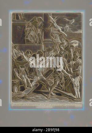 Le martyre de Saint Andrew, le Brun, Charles, 1619-1690, Picart, Etienne, 1632-1721, gravure, noir et blanc, deuxième moitié des années 1600, réimaginé par Gibon, design de lumière gaie chaleureuse et gaie. L'art classique réinventé avec une touche moderne. La photographie inspirée du futurisme, qui embrasse l'énergie dynamique de la technologie moderne, du mouvement, de la vitesse et révolutionne la culture. Banque D'Images