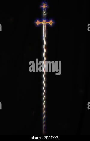 Épée maçonnique épée flamboyante, mère de pearl attribut acier laiton plaqué or, le feu en ? Épée maçonnique : flaming arme à double lame ; télévision bar porte avec trois broches fin ; télévision convexe ; poignée en forme de pomme avec des os du crâne sur la lame avant en cartouche : S & Z temple franc-maçonnerie angel Cour d'Eden rituel secret dekker loge arme spiritualité cérémonie romantique de la ville de Rotterdam s'vêtements Triangle Oppert Banque D'Images