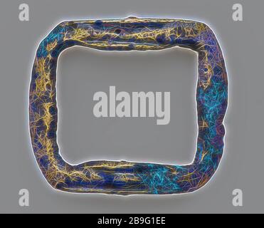 Boucle rectangulaire à chaussures avec coins arrondis, pièce de fixation de boucle sol trouver cuivre laiton métal, moulé légèrement incurvé dans le carré central avec coins arrondis. Le style moyen manque archéologie Rotterdam City triangle Oostplein Nouveau port confirmer la découverte du sol de chaussures: Oostplein end Nieuwe Haven 1985 Banque D'Images