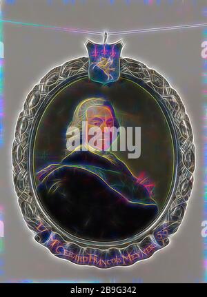 Dionys van Nijmegen, Portrait de Gerard François Meyners (1711-1790), administrateur de la VOC entre 1755 et 1790, la peinture portrait toile , peinture à l'huile toile portrait ovale 68,0 80,0 w règle de COV Gerard François Meyners (1711-1790) marié à Margaretha Catharina Sleght dans la liste avec le blason en argent bleu cheval ailé Pégase en bleu la tête de l'écran accompagné de trois lys d'or à gauche signé d. c. nijmegen pinx COV héraldique Dutch East India Company directeur Boompjes Rotterdam City Centre Stadsdriehoek Portrait galerie d'administration dans l'Est de l'Inde Maison sur la Boompjes Rotte Banque D'Images