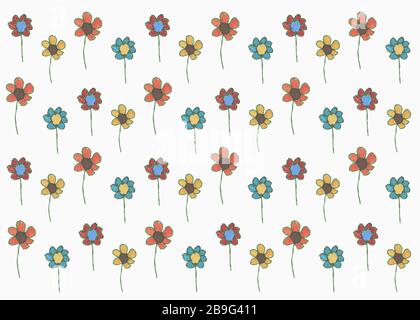 Dessin de fleurs multicolores sur fond blanc Banque D'Images