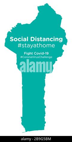 Carte du Bénin avec social Distancing #stayathome tag.eps Illustration de Vecteur