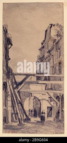 Quartier général de la police : entrée de l'ancien hôtel du Président du Parlement, 1867 Albert Maignan (1845-1908). Préfecture de police : entrée de l'ancien hôtel du président du Parlement. Mine de plomb. Paris, 1867. Paris, musée Carnavalet. Banque D'Images