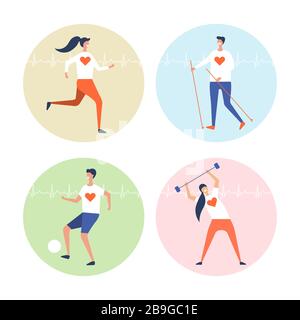les gens sont engagés dans des exercices cardio vecteur mis sur un fond blanc Illustration de Vecteur