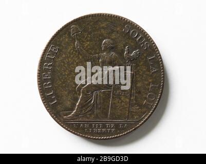2 pièces sol Monneron 1791. Ponton. La Pièce de 2 soles de Monneron, 1791. Bronze, 1791. Musée Carnavalet, Histoire de Paris. Banque D'Images