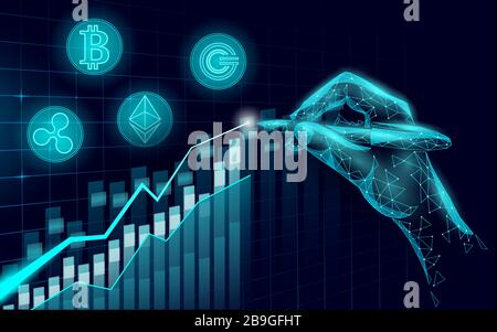 Ethereum Bitcoin Ripple coin crypto-monnaie numérique croissance des bénéfices. Paiement en ligne sur le Web. Technologie d'échange d'informations Big Data. Web abstrait Illustration de Vecteur