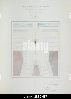 Projet de reconstruction fontaine Desaix; plan de la place à l'entrée du Pont de l'Alma Amonyme. Projet de reconstruction de la fontaine Desaix ; plan de la place à l'entrée du pont de l'Alma. Paris (VIIIème arr.). Panache, encre de chine, lavis d'aquarelle. Paris, musée Carnavalet. Banque D'Images