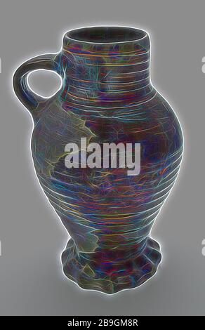 Verseuse en grès être sur pied pincé, ovoïde à col cylindrique, en partie brown jug, glacis limoneux sol céramique porte-vaisselle trouver argile loam glaze glaçure engobe tournées à la main, cuit vernissée pichet grès tesson gris partiellement recouverte d'engobe brun petit bandoor anneaux autour de cou et l'abdomen pied pincé en forme d'Oeuf archéologie poterie d'importation modèle servir servir servir Banque D'Images