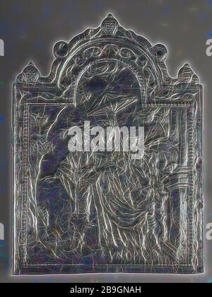 Faisan prélat couple avec deux enfants, texte Europe, cheminée, rectangulaire avec arch dans le haut. Sur le dessus de la grenade flanquée de deux dauphins large frontière entre le châssis et le collier de perle dans lequel la décoration des feuilles au milieu de droit de l'homme et de la femme au 17e siècle par colonne et de l'habillement la femme l'arbre du ventilateur a dans la main gauche. Deux fonctionnaires : l'un tient la cape de l'homme et l'autre tient le parasol sur la tête de la femme. Sur le côté cheval avec flotteur en bas : EUROPA vivant de l'intérieur de l'environnement chauffage Occident culture différence Europe Banque D'Images