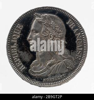 Essai pour pièce de 5 francs, 1848 Jean-Pierre Montagny (1789-1862).essai pour la pièce de 5 francs, 1848. Argent. 1848. Paris, musée Carnavalet. Banque D'Images