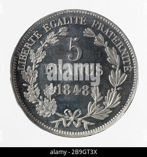 Essai pour pièce de 5 francs, 1848 Jean-Pierre Montagny (1789-1862).essai pour la pièce de 5 francs, 1848. Colorant. 1848. Paris, musée Carnavalet. Banque D'Images