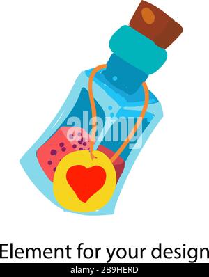Bouteille de potion magique sorcellerie. TUBE EN VERRE AVEC ÉTIQUETTE. Illustration vectorielle isolée sur un fond blanc. Illustration de Vecteur