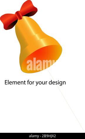 Cloche d'or. Premier appel. Illustration Bow.Vector rouge isolée sur fond blanc. Illustration de Vecteur