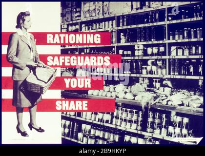 Poster de campagne sur le rationnement alimentaire de la seconde Guerre mondiale, le rationnement protège votre part, 1941-1945 Banque D'Images