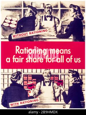 USA deuxième Guerre mondiale, affiche de rationnement alimentaire, rationnement signifie une juste part pour nous tous, 1941-1945 Banque D'Images