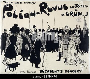 POLEON - REVUE DE VERT. J, CONCERT DE DÉCADENT Jules Alexandre Grün (1868-1938); imprimerie E. Dupré. Poléon-Revue de J. Grün. 'Concert de Décadent'. Fiche. Lithographie noir et blanc, entrée 1895 et 1900. Paris, musée Carnavalet. Banque D'Images