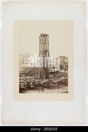 Colonne d'élévation DE LA VICTOIRE, FONTAINE PALM PLACE DU CHATELET, 1ère arrondissement, PARIS, 19 mai 1858 Exhaussement de la colonie de la Victoire, fontaine du Palmier, place du Châtelet. Paris (Ier arr.), 19 mai 1858. Photo de Charles Marville (1813-1879). Paris, musée Carnavalet. Banque D'Images