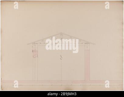 Barriere de la Villette : coupée sur le cadre. Charles Rohault de Fleury (1801-1875). Atlas national de la Ville de Paris. Barrière de la Villette : coupé sur la charpente. Plume et encre Noire, lavis rose. XIXème siècle. Paris, musée Carnavalet. Banque D'Images