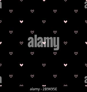 Répétition de la texture avec les coeurs. Motif vectoriel symétrique de coeurs sans couture. Coeurs roses sur fond noir. Coeurs diagonaux. Illustration de Vecteur