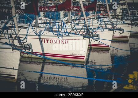 Yachts amarré à yacht Haven Marina Gdynia sur la baie de Gdansk en mer Baltique, Gdynia Pologne Banque D'Images