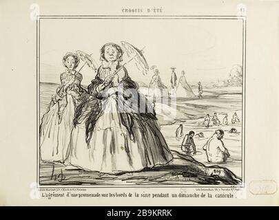 Croquis été, # 43. L'approbation d'une promenade sur les rives de la Seine pendant un dimanche de canicule Honoré Daumier (1808-1879). Croquis d'été, n°43. L'agréement d'une promenade sur les quais de la seine pendentif un dimange de la canicule. Lithographie en noir. Paris, musée Carnavalet. Banque D'Images