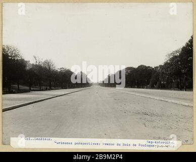 Curieux perspectives Avenue du Bois de Boulogne (5-10-14) Guerre 1914-1918. Perspectives de Curieuse : Avenue du Bois de Boulogne. Paris (XVIème arr.), 5 octobre 1914. Photo de Charles Lansiaux (1855-1939). Paris, musée Carnavalet. Banque D'Images