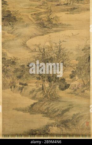 PAYSAGE Xu Zhang (1694-1749). « Paysage ». Encre et couleurs sur Soie. Paris, musée Cernuschi. Banque D'Images