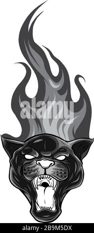 Leopard monochromatique et flamme, illustration de vecteur de tatouage tribal Illustration de Vecteur