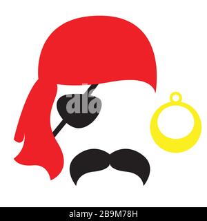 Pirate photo stand accessoires ensemble visage - moustache, œilleton, boucles d'oreilles Illustration de Vecteur