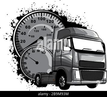Dessin d'illustration semi-camion à dessin vectoriel monochromatique Illustration de Vecteur