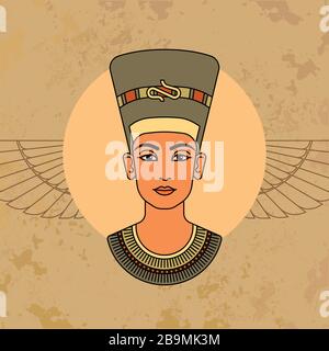 Une image vectorielle colorée de la reine d'Egypte Nefertiti profil isolé sur un fond. Illustration de Vecteur