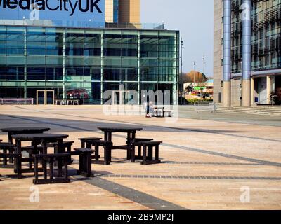 Les rues vides la ville médiatique salford Manchester après le verrouillage du coronavirus covid 19 Banque D'Images