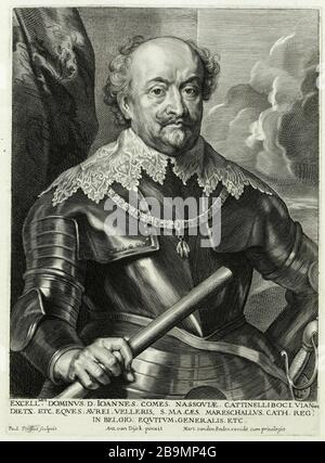 Recueil Debois. Nassau-Siegen, comte de (Hollstein 27) Antoine Van Dyck (1599-1641). Nassau-Siegen, Comte de (Hollstein 27), extraordinaire du recueil Debois. Eau-forte, burin sur papier, 1634-1636. Banque D'Images