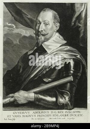 Gustave Adolph, roi de Suède (Hollstein 21) Anton van Dyck (1599-1661). Portrait de Gustave Adolph, roi de Suède (Hollstein 21), extraordinaire du recueil Debois. Eau-forte, burin sur papier, 1634-1636. Musée des Beaux-Arts de la Ville de Paris, petit Palais. Banque D'Images