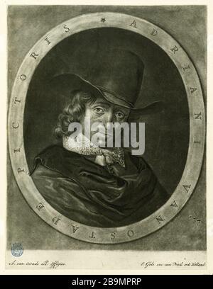 Premier portrait d'Adriaen Van Ostade Adriaen Van Ostade (1610-1685). Jacob Gole (1660, Amsterdam - 1737, Amsterdam). Premier portrait d'Adriaen Van Ostade. Manière Noire, XVIIème siècle Banque D'Images