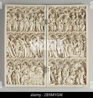 DIPTYQUE IVOIRE: SCÈNES DE LA VIE DU CHRIST 'Diptyque en ivoire : scènes de la vie du Christ, France entrée 1360 et 1400'. Ivoire. Musée des Beaux-Arts de la Ville de Paris, petit Palais. Banque D'Images