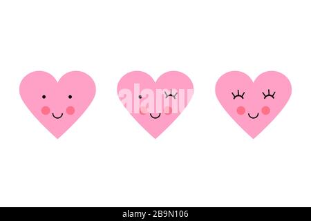 Love heart smiley set Saint Valentin. Illustration vectorielle de l'icône rose des émoticônes définie dans un style plat. Illustration de Vecteur