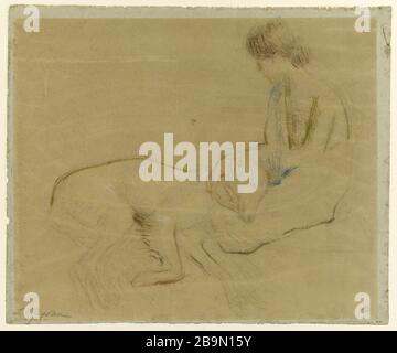 La femme avec le greyhound. Louise Catherine Breslau (1856-1927). La femme au lévrier. Vergé pastel sur papier. Musée des Beaux-Arts de la Ville de Paris, petit Palais. Banque D'Images