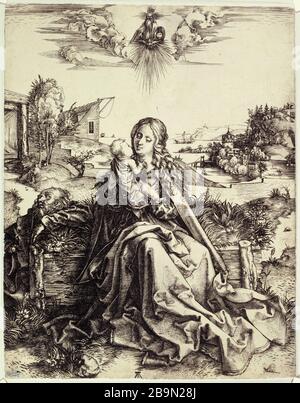 Papillon de la Sainte famille (Bartsch 44) Albrecht Dürer (1471-1528). La Sainte famille au papillon (Bartsch 44). 1495-1496. Musée des Beaux-Arts de la Ville de Paris, petit Palais. Banque D'Images