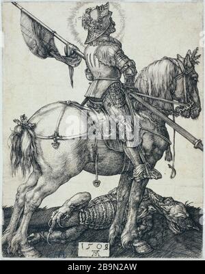 SAINT GEORGES CHEVAL Albrecht Dürer (1471-1528). 'Saint Georges à cheval, B. 54'. Gravité. Musée des Beaux-Arts de la Ville de Paris, petit Palais. Banque D'Images
