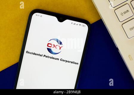 24 mars 2020, Brésil : dans cette photo, un logo Occidental Petroleum (OXY) apparaît sur un smartphone. (Image crédit : © Rafael Henrique/SOPA Images via ZUMA Wire) Banque D'Images