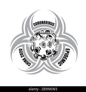 Molecula du coronavirus au centre du symbole risque biologique, Illustration de Vecteur